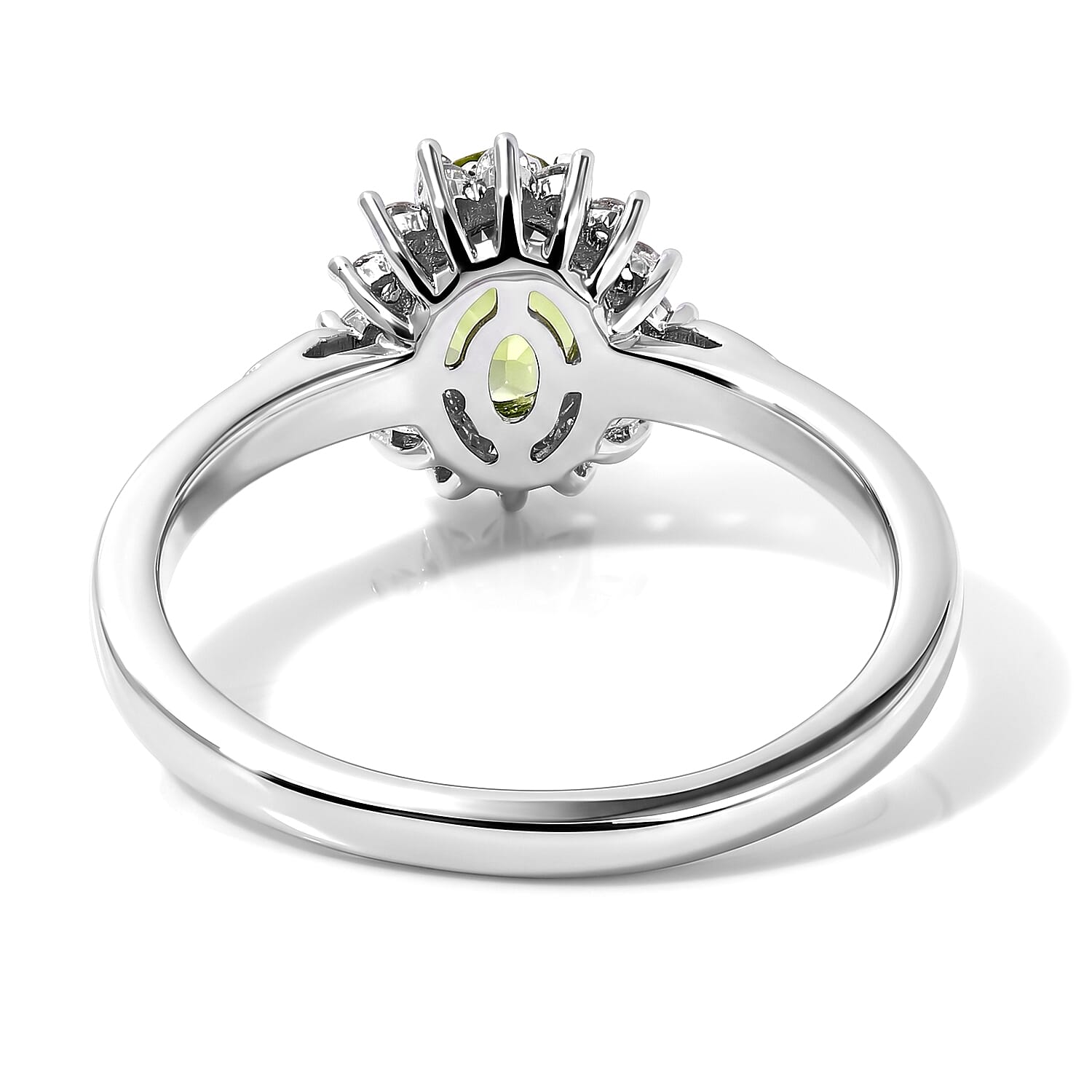 EverTrue Premium Hebei Peridot and White Zircon 4.25 ctw Earrings, Ring (Size 5.0) and Pendant in Platinum Bond with Stainless Steel Necklace (20 Inches)