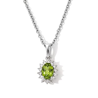 EverTrue Premium Hebei Peridot and White Zircon 4.25 ctw Earrings, Ring (Size 5.0) and Pendant in Platinum Bond with Stainless Steel Necklace (20 Inches)