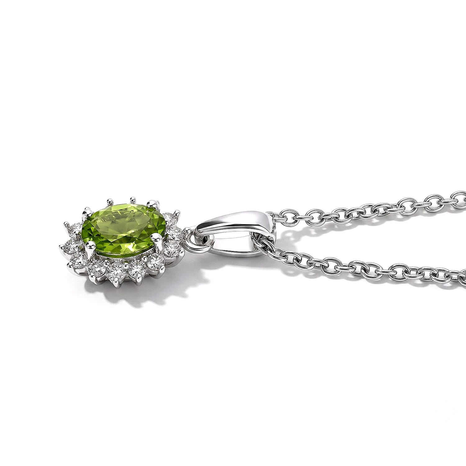 EverTrue Premium Hebei Peridot and White Zircon 4.25 ctw Earrings, Ring (Size 5.0) and Pendant in Platinum Bond with Stainless Steel Necklace (20 Inches)