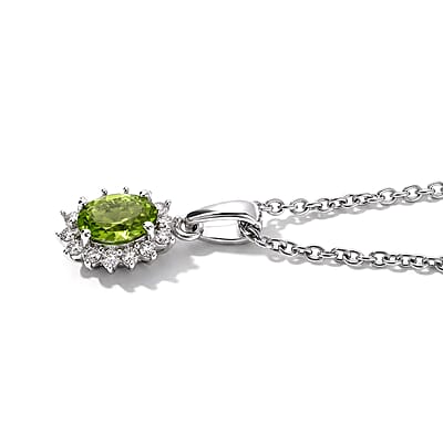 EverTrue Premium Hebei Peridot and White Zircon 4.25 ctw Earrings, Ring (Size 5.0) and Pendant in Platinum Bond with Stainless Steel Necklace (20 Inches)