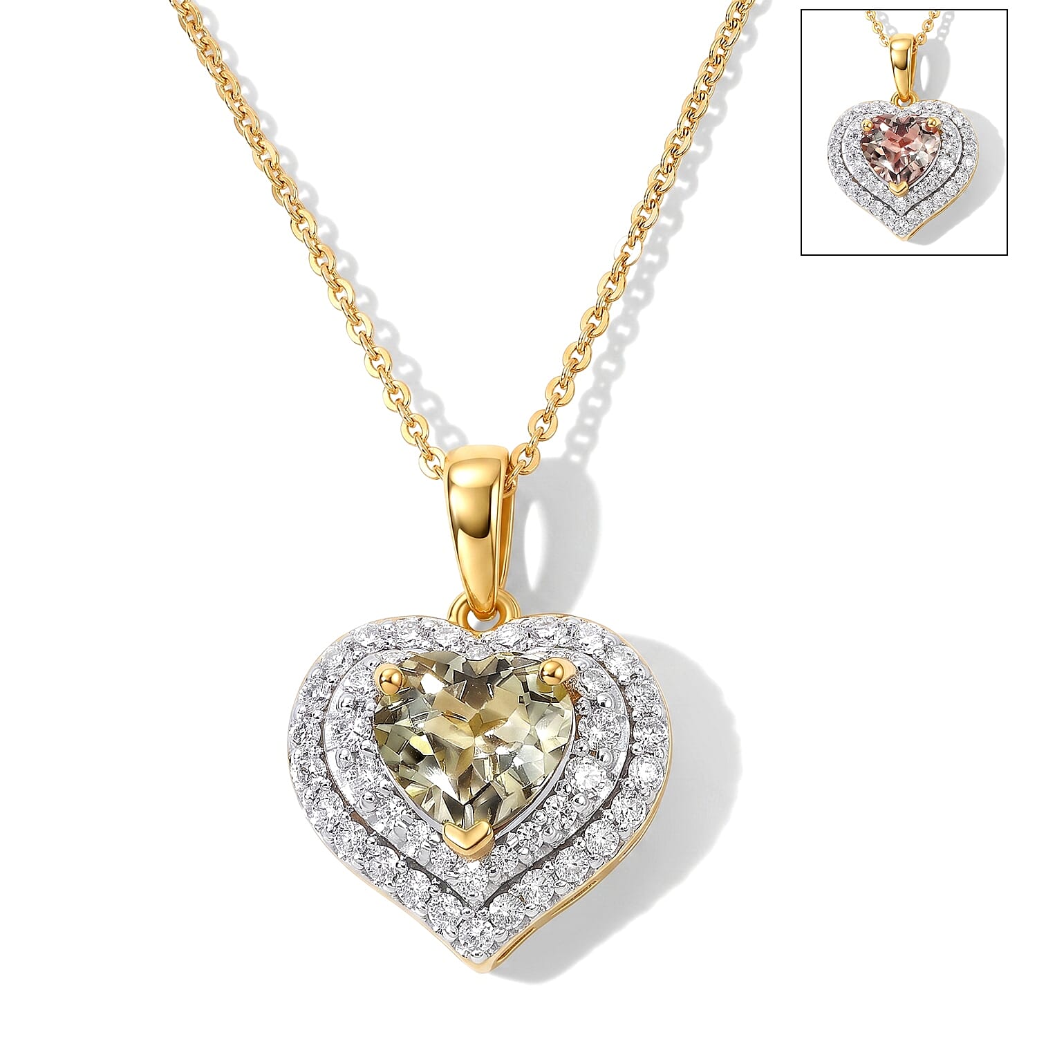 Certified and Appraised D'Joy Premium Turkizite and Moissanite 2.00 ctw Heart Pendant Necklace in 18K Vermeil Yellow Gold Over Sterling Silver (18 Inches)