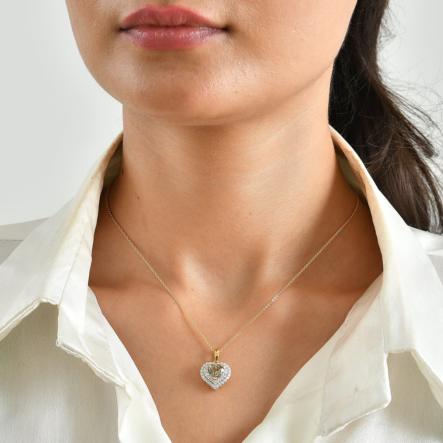 Certified and Appraised D'Joy Premium Turkizite and Moissanite 2.00 ctw Heart Pendant Necklace in 18K Vermeil Yellow Gold Over Sterling Silver (18 Inches)