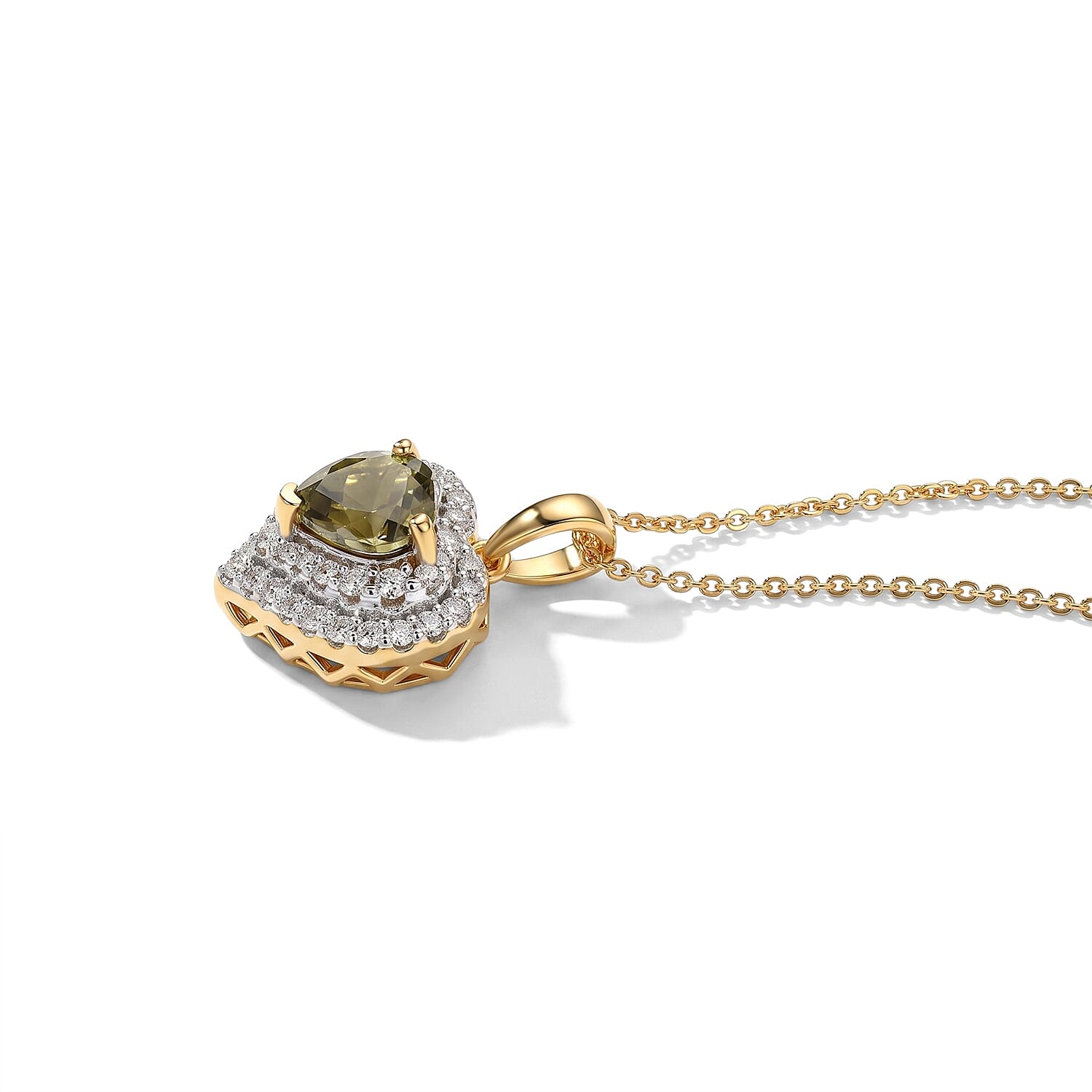 Certified and Appraised D'Joy Premium Turkizite and Moissanite 2.00 ctw Heart Pendant Necklace in 18K Vermeil Yellow Gold Over Sterling Silver (18 Inches)