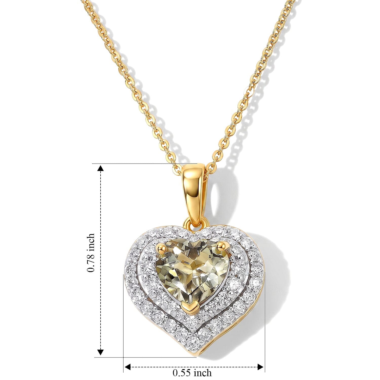 Certified and Appraised D'Joy Premium Turkizite and Moissanite 2.00 ctw Heart Pendant Necklace in 18K Vermeil Yellow Gold Over Sterling Silver (18 Inches)