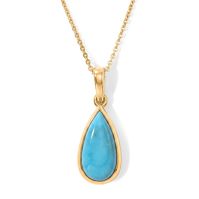 D'Joy AAA Sonoran Turquoise 2.85 ctw Pendant Necklace (20 Inches) in 18K Vermeil Yellow Gold Over Sterling Silver