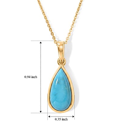 D'Joy AAA Sonoran Turquoise 2.85 ctw Pendant Necklace (20 Inches) in 18K Vermeil Yellow Gold Over Sterling Silver
