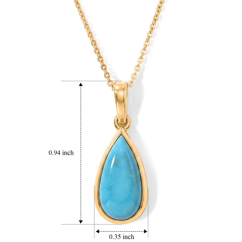 D'Joy AAA Sonoran Turquoise 2.85 ctw Azure Drop Pendant Necklace (20 Inches) in 18K Vermeil Yellow Gold Over Sterling Silver