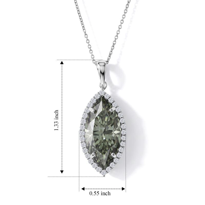 D'Joy Green and White Moissanite 10.65 ctw Verdant Halo Grand Pendant Necklace (20 Inches) in Rhodium Over Sterling Silver