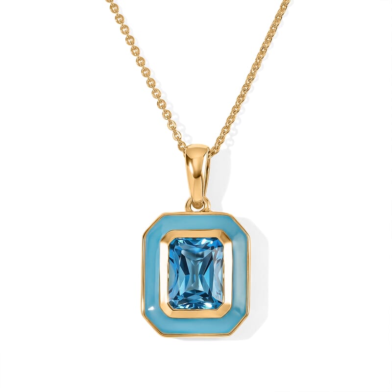 D'Joy Premium Certified Swiss Blue Topaz 2.80 ctw Pendant Necklace in 18K Vermeil Yellow Gold Over Sterling Silver 20 Inches