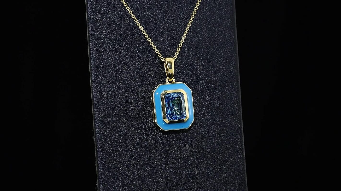 D''Joy Premium Certified Swiss Blue Topaz 2.80 ctw Pendant Necklace in 18K Vermeil Yellow Gold Over Sterling Silver 20 Inches