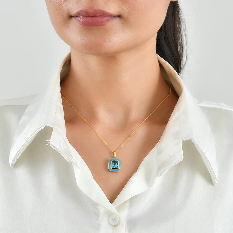D'Joy Premium Certified Swiss Blue Topaz 2.80 ctw Pendant Necklace in 18K Vermeil Yellow Gold Over Sterling Silver 20 Inches