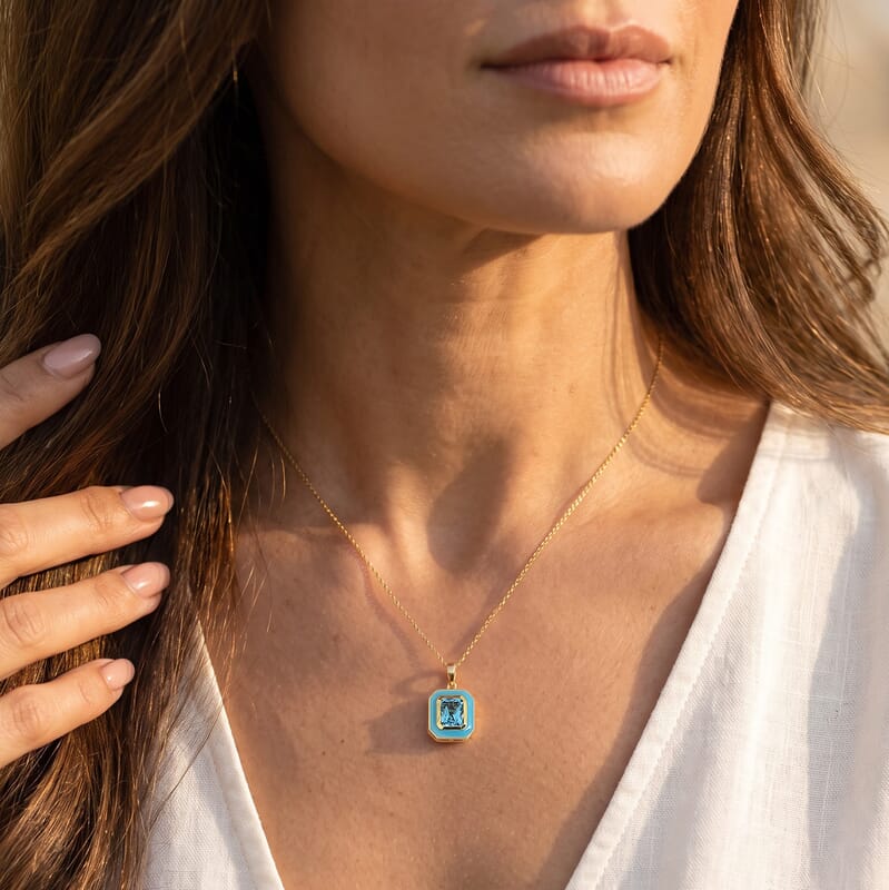 D'Joy Premium Certified Swiss Blue Topaz 2.80 ctw Pendant Necklace in 18K Vermeil Yellow Gold Over Sterling Silver 20 Inches