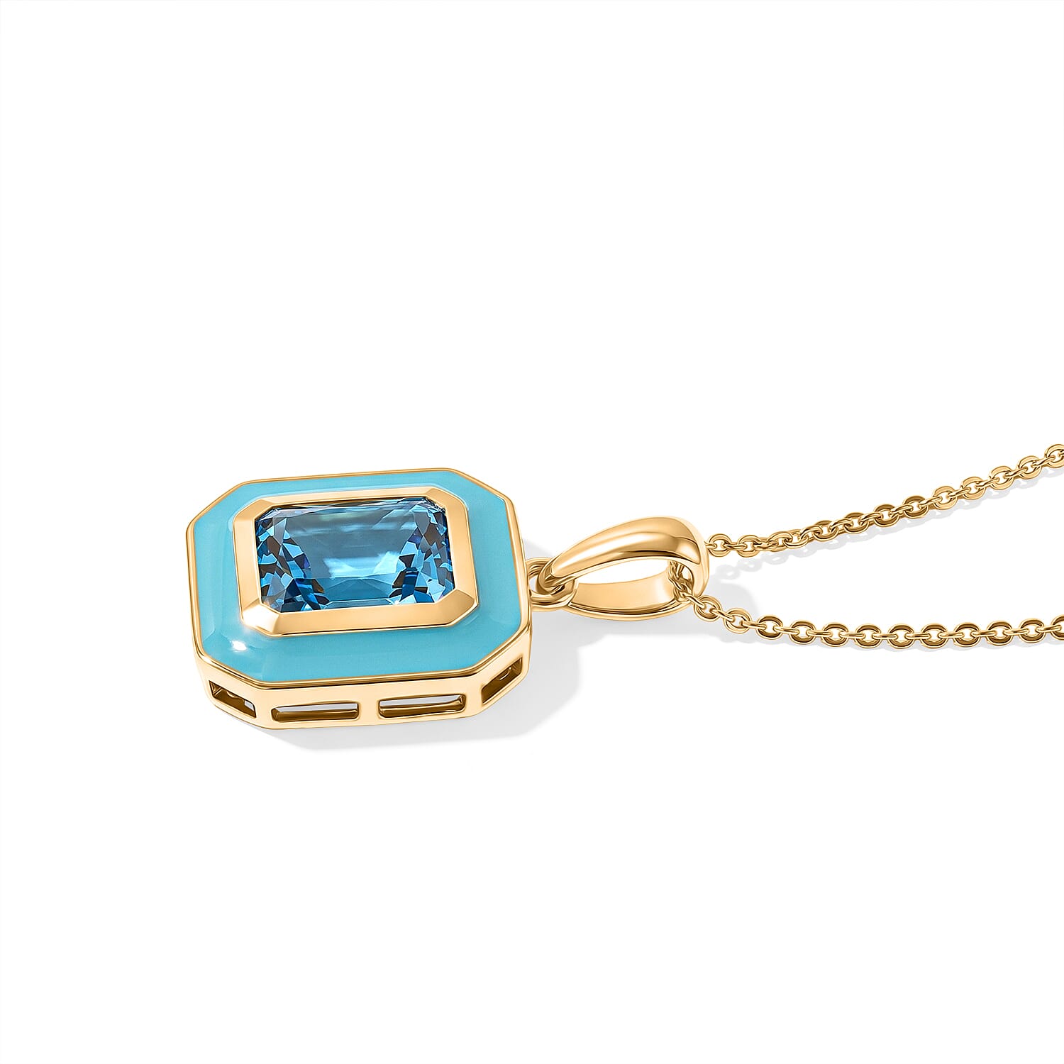 D'Joy Premium Certified Swiss Blue Topaz 2.80 ctw Pendant Necklace in 18K Vermeil Yellow Gold Over Sterling Silver 20 Inches