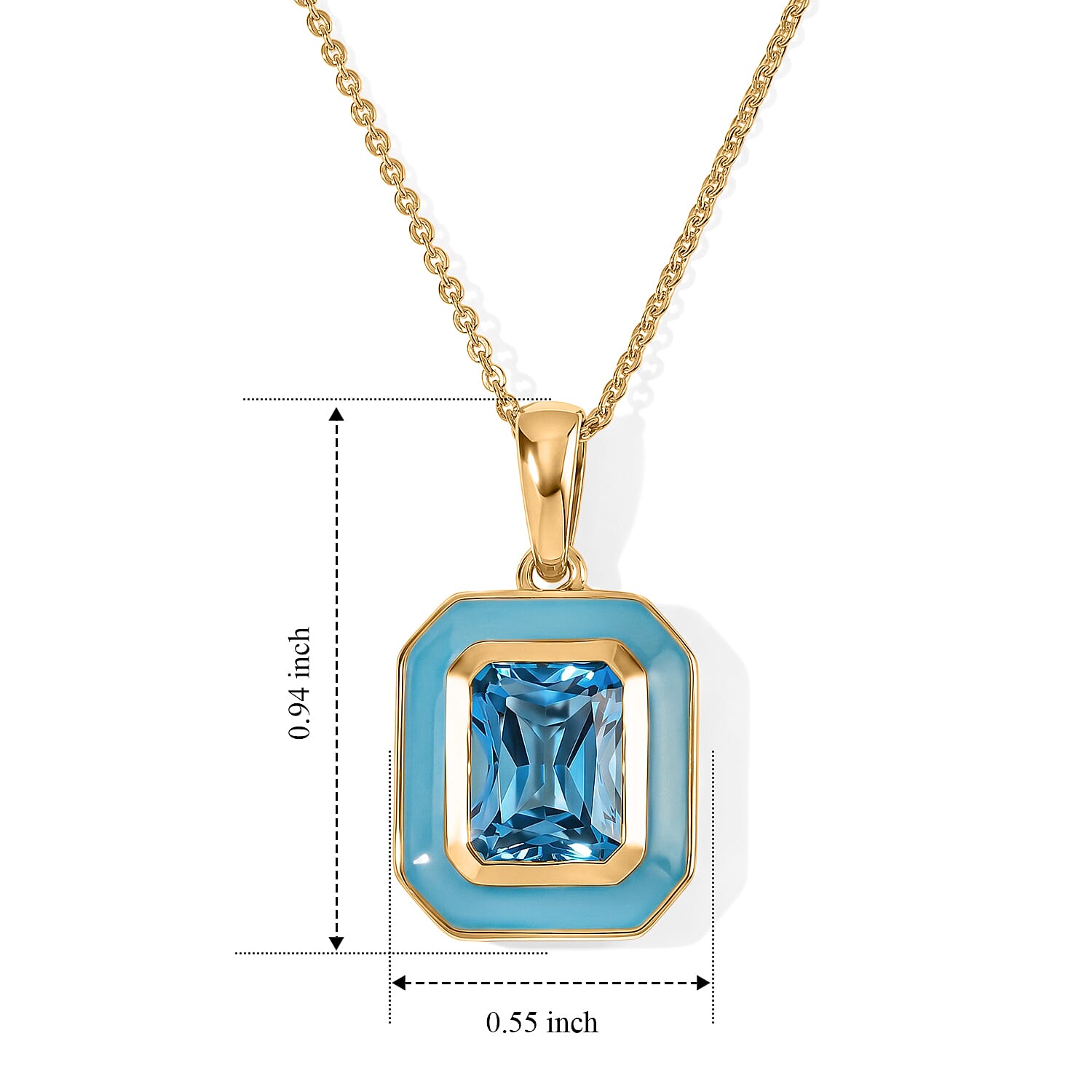 D'Joy Premium Certified Swiss Blue Topaz 2.80 ctw Pendant Necklace in 18K Vermeil Yellow Gold Over Sterling Silver 20 Inches