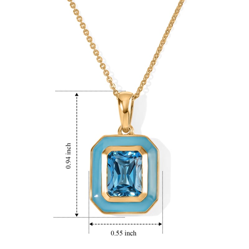 D'Joy Premium Certified Swiss Blue Topaz 2.80 ctw Pendant Necklace in 18K Vermeil Yellow Gold Over Sterling Silver 20 Inches