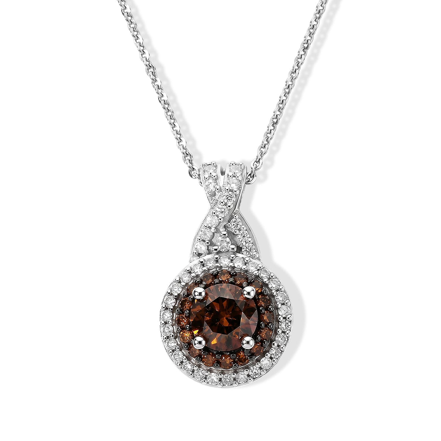 D'Joy Red and White Diamond 1.00 ctw Pendant Necklace (20 Inches) in Rhodium Over Sterling Silver
