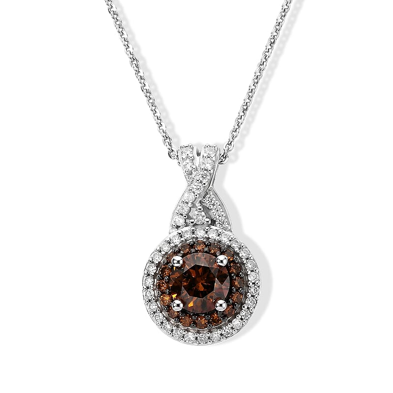 D'Joy Red and White Diamond 1.00 ctw Pendant Necklace (20 Inches) in Rhodium Over Sterling Silver