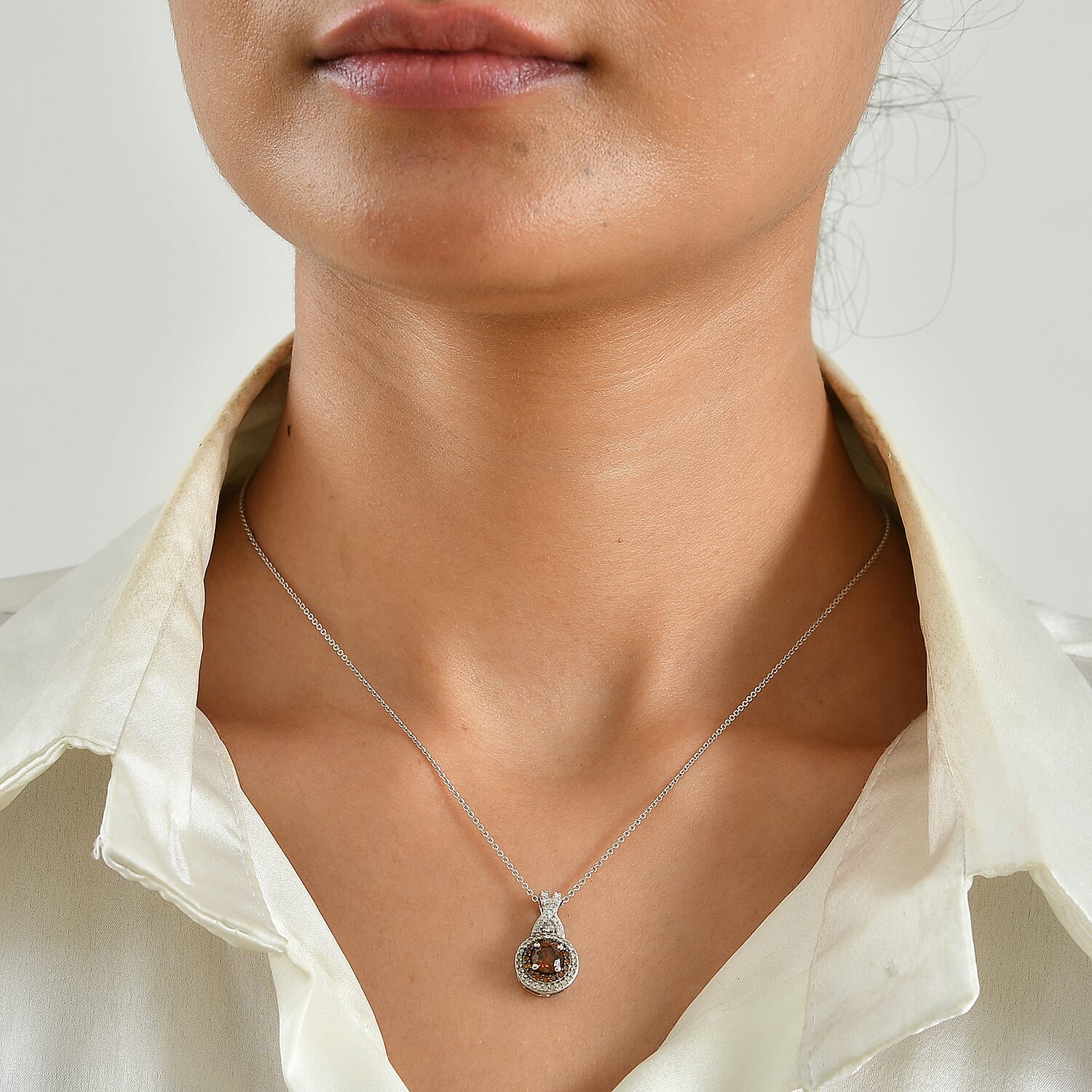 D'Joy Red and White Diamond 1.00 ctw Pendant Necklace (20 Inches) in Rhodium Over Sterling Silver