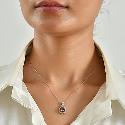 D'Joy Red and White Diamond 1.00 ctw Pendant Necklace (20 Inches) in Rhodium Over Sterling Silver