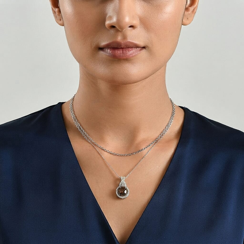 D'Joy Red and White Diamond 1.00 ctw Pendant Necklace (20 Inches) in Rhodium Over Sterling Silver