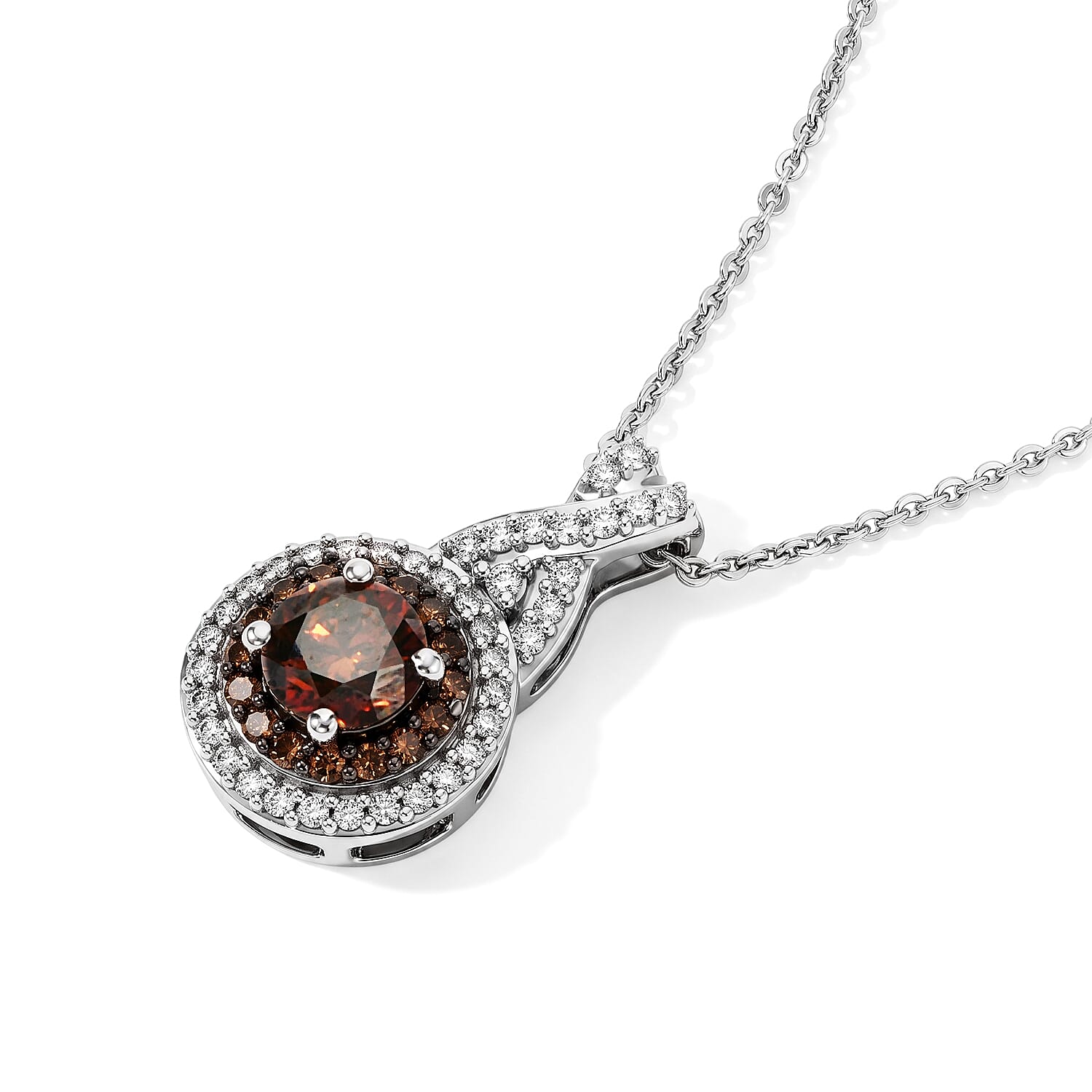 D'Joy Red and White Diamond 1.00 ctw Pendant Necklace (20 Inches) in Rhodium Over Sterling Silver