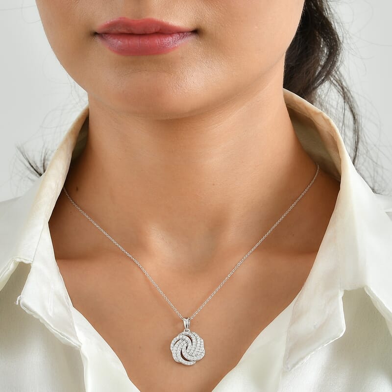 D'Joy Moissanite 0.65 ctw Bond Collection Pendant Necklace in Rhodium Over Sterling Silver (20 Inches)
