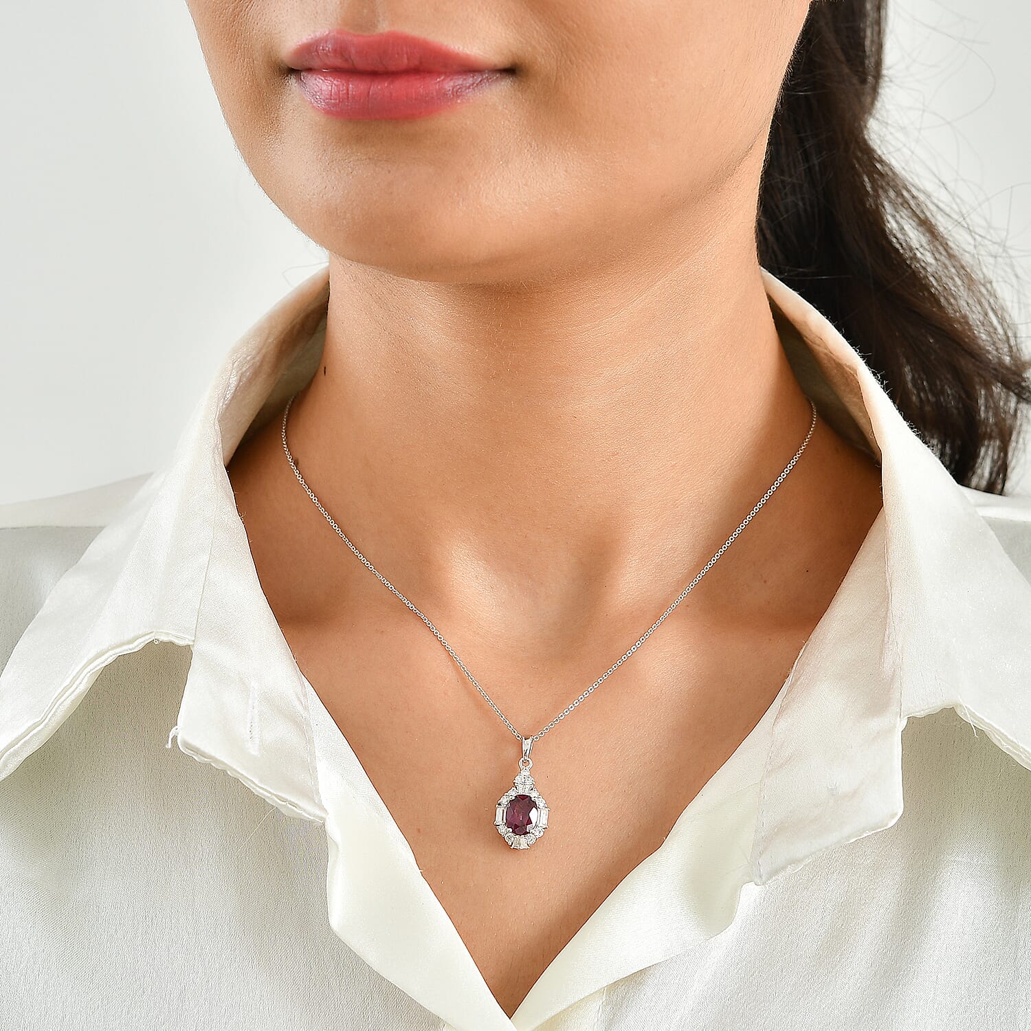 Certified and Appraised D'Joy Premium Usambara Color Change Garnet and Moissanite 3.10 ctw Pendant Necklace in Rhodium Over Sterling Silver 18 Inches