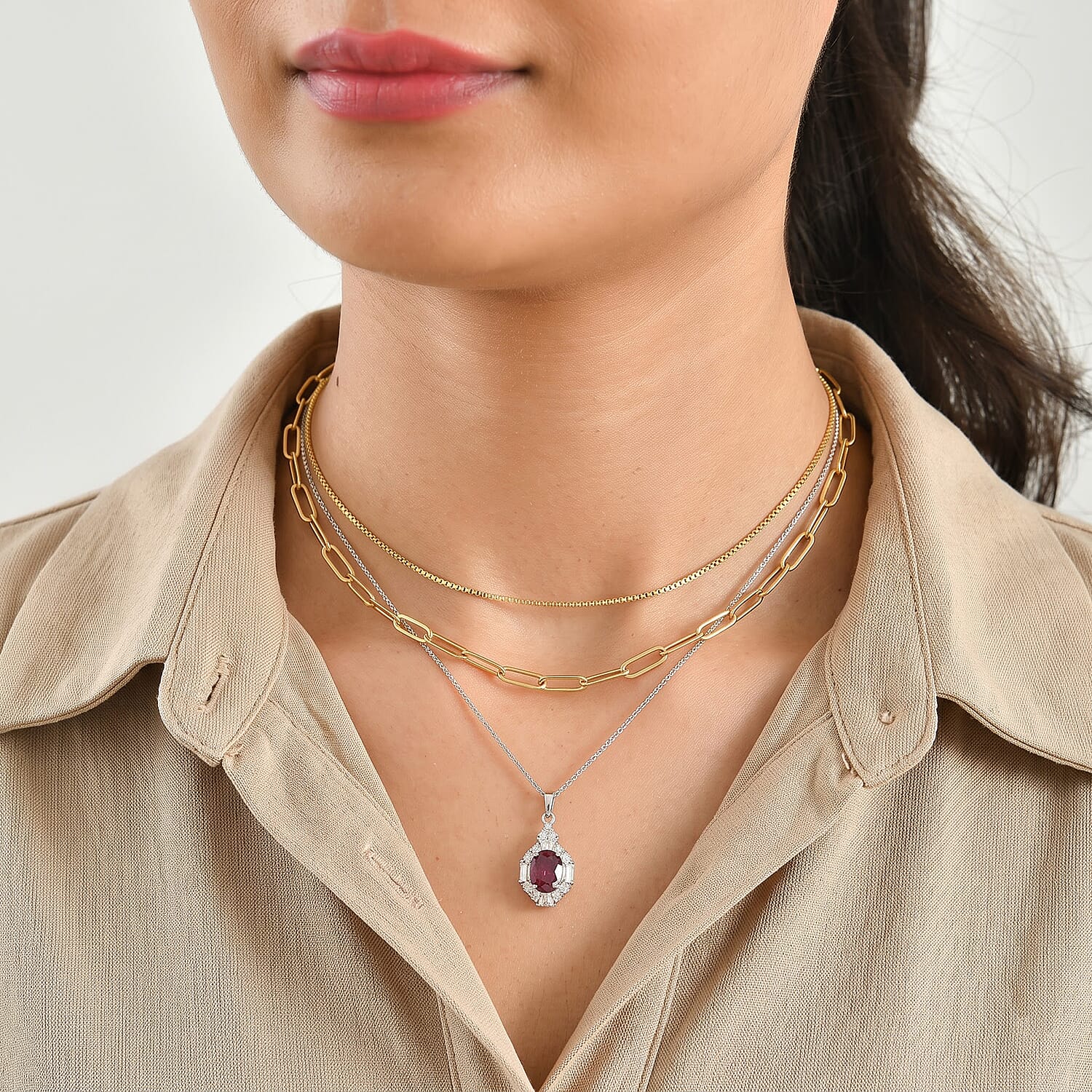 Certified and Appraised D'Joy Premium Usambara Color Change Garnet and Moissanite 3.10 ctw Pendant Necklace in Rhodium Over Sterling Silver 18 Inches