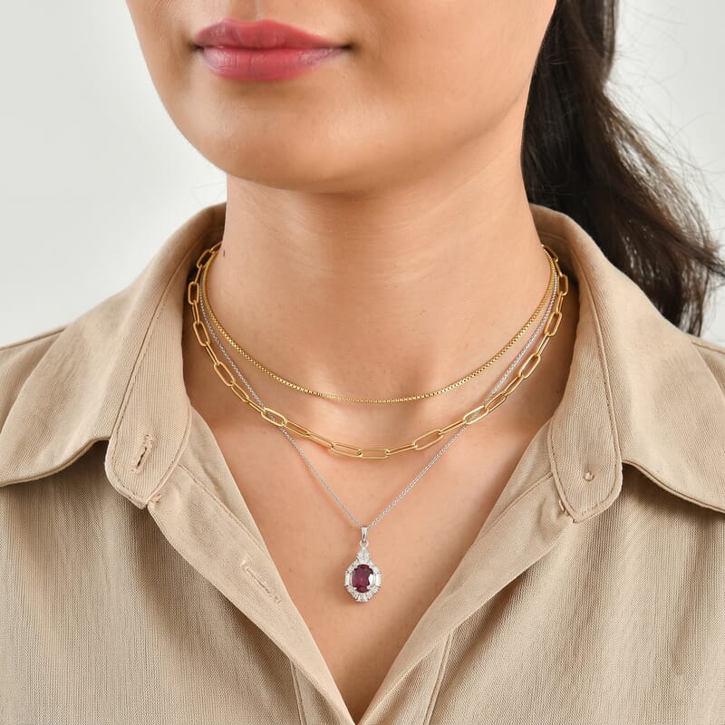 Certified and Appraised D'Joy Premium Usambara Color Change Garnet and Moissanite 3.10 ctw Pendant Necklace in Rhodium Over Sterling Silver 18 Inches