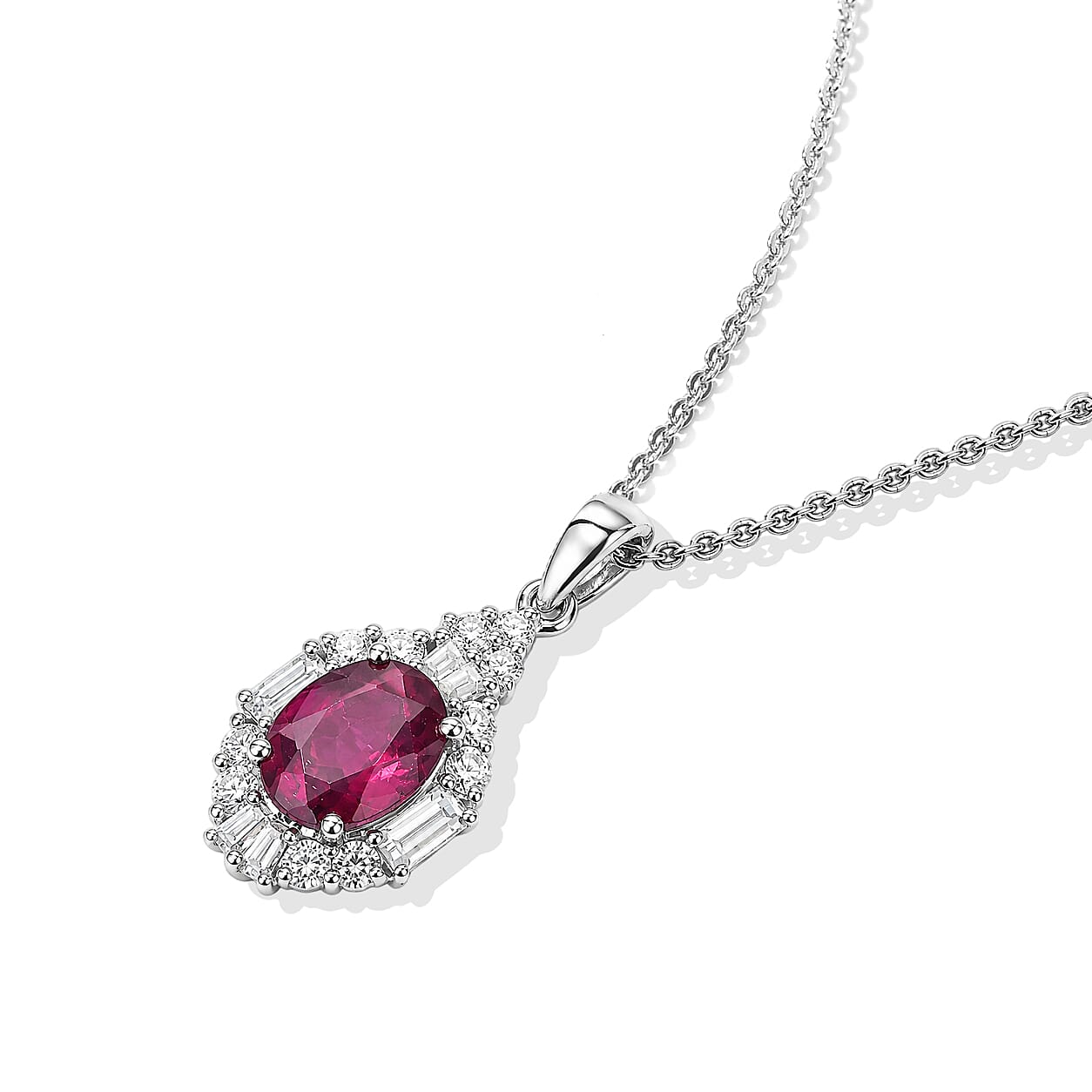 Certified and Appraised D'Joy Premium Usambara Color Change Garnet and Moissanite 3.10 ctw Pendant Necklace in Rhodium Over Sterling Silver 18 Inches