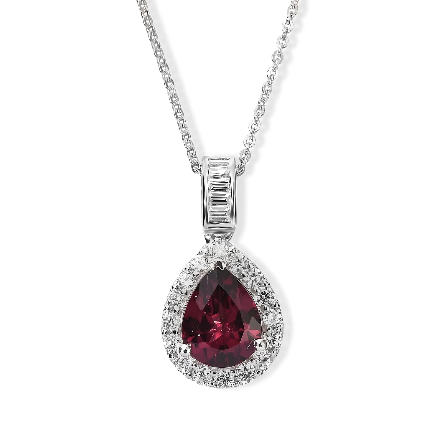 D'Joy Premium Usambara Color Change Garnet and Moissanite 2.50 ctw Pendant Necklace in Rhodium Over Sterling Silver 18 Inches