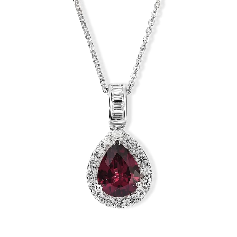 D'Joy Premium Usambara Color Change Garnet and Moissanite 2.50 ctw Pendant Necklace in Rhodium Over Sterling Silver 18 Inches