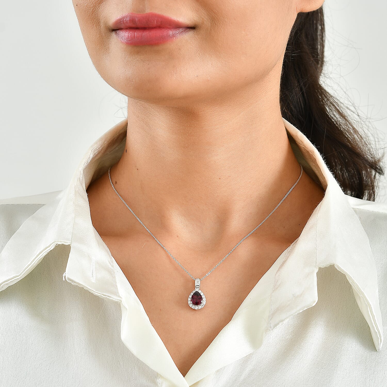 D'Joy Premium Usambara Color Change Garnet and Moissanite 2.50 ctw Pendant Necklace in Rhodium Over Sterling Silver 18 Inches