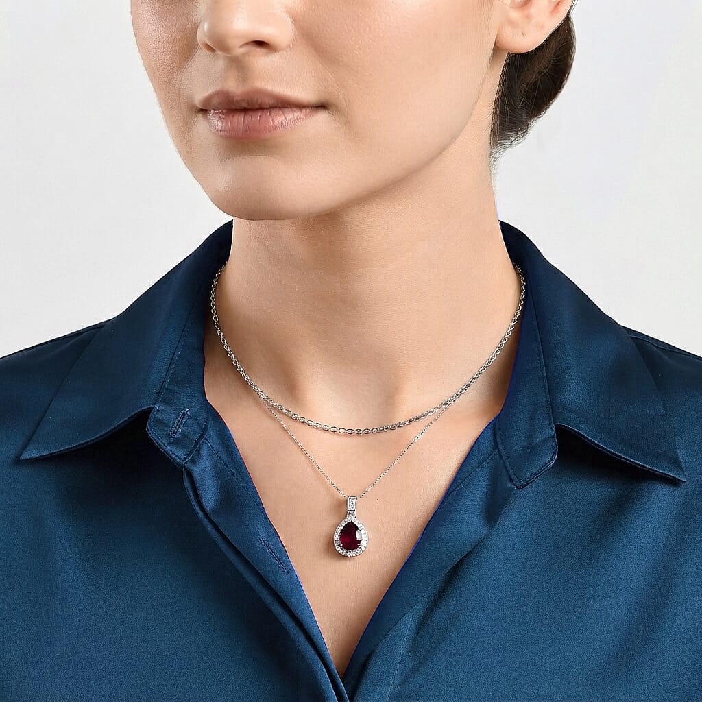D'Joy Premium Usambara Color Change Garnet and Moissanite 2.50 ctw Pendant Necklace in Rhodium Over Sterling Silver 18 Inches