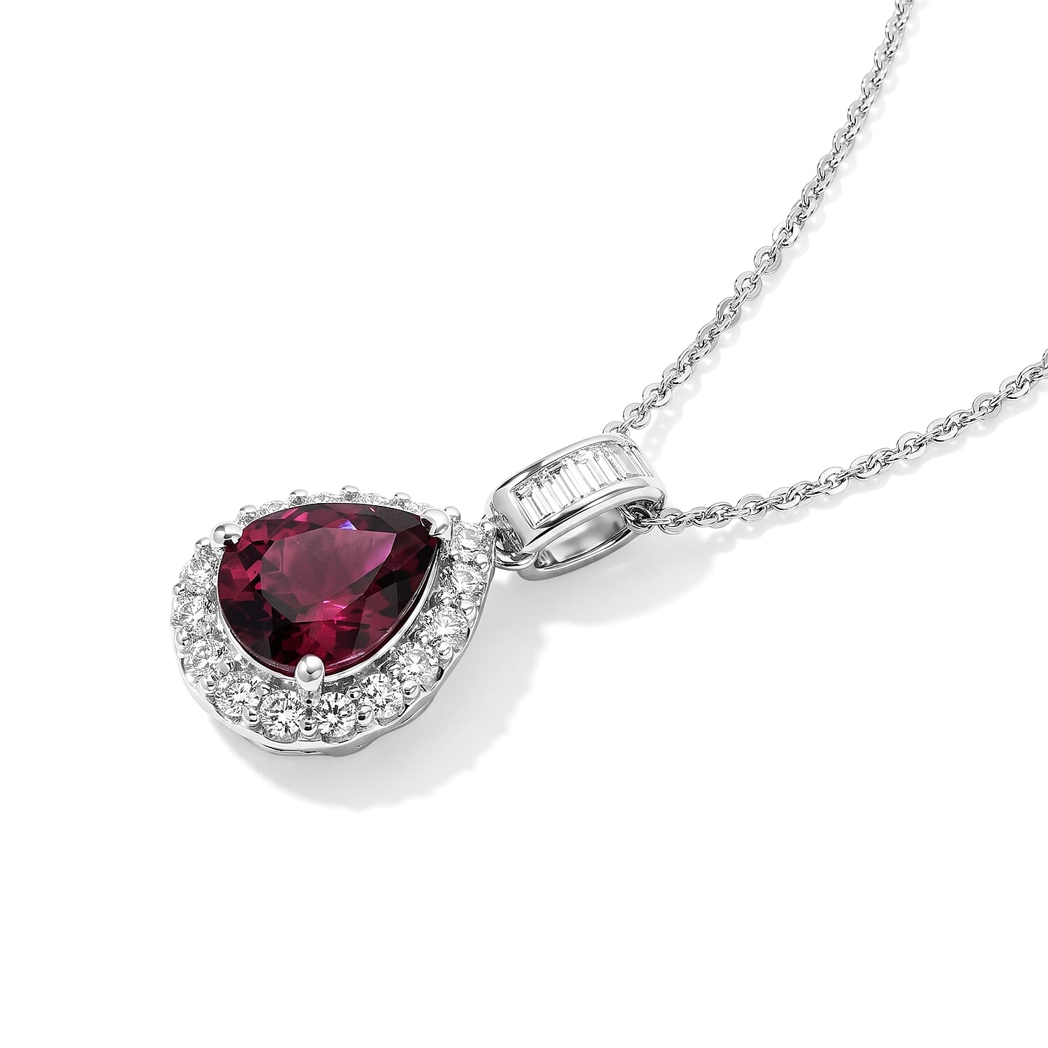 D'Joy Premium Usambara Color Change Garnet and Moissanite 2.50 ctw Pendant Necklace in Rhodium Over Sterling Silver 18 Inches