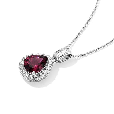 D'Joy Premium Usambara Color Change Garnet and Moissanite 2.50 ctw Pendant Necklace in Rhodium Over Sterling Silver 18 Inches