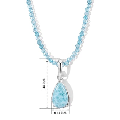 D'Joy AAA Larimar and Apatite 37.75 ctw Pendant with Beaded Necklace in Rhodium Over Sterling Silver 20 Inches