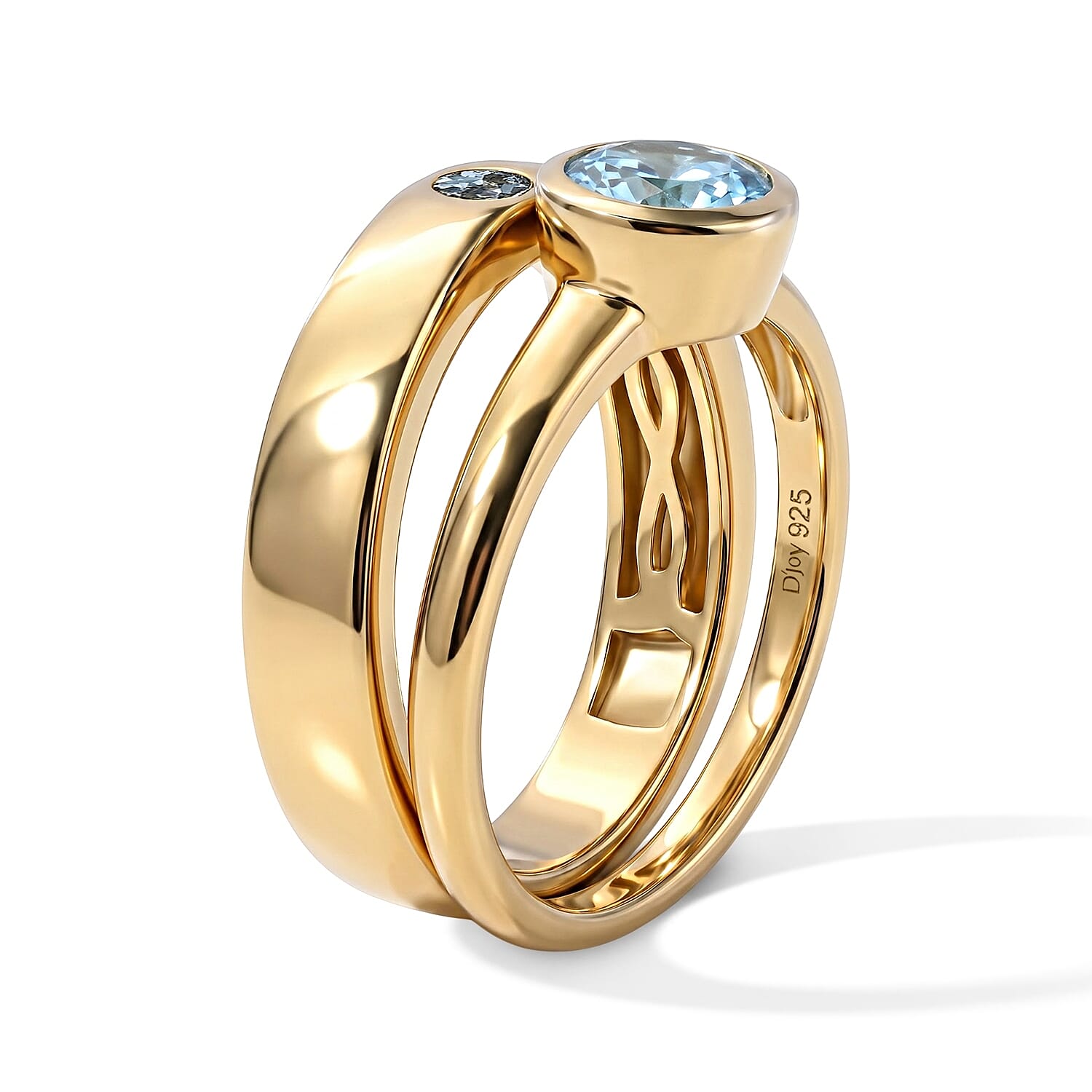 D'Joy Blue Apatite and Mangoro Aquamarine 0.90 ctw Set of 2 Beach Stack Ring in 18K Vermeil Yellow Gold Over Sterling Silver (Size 5.0)