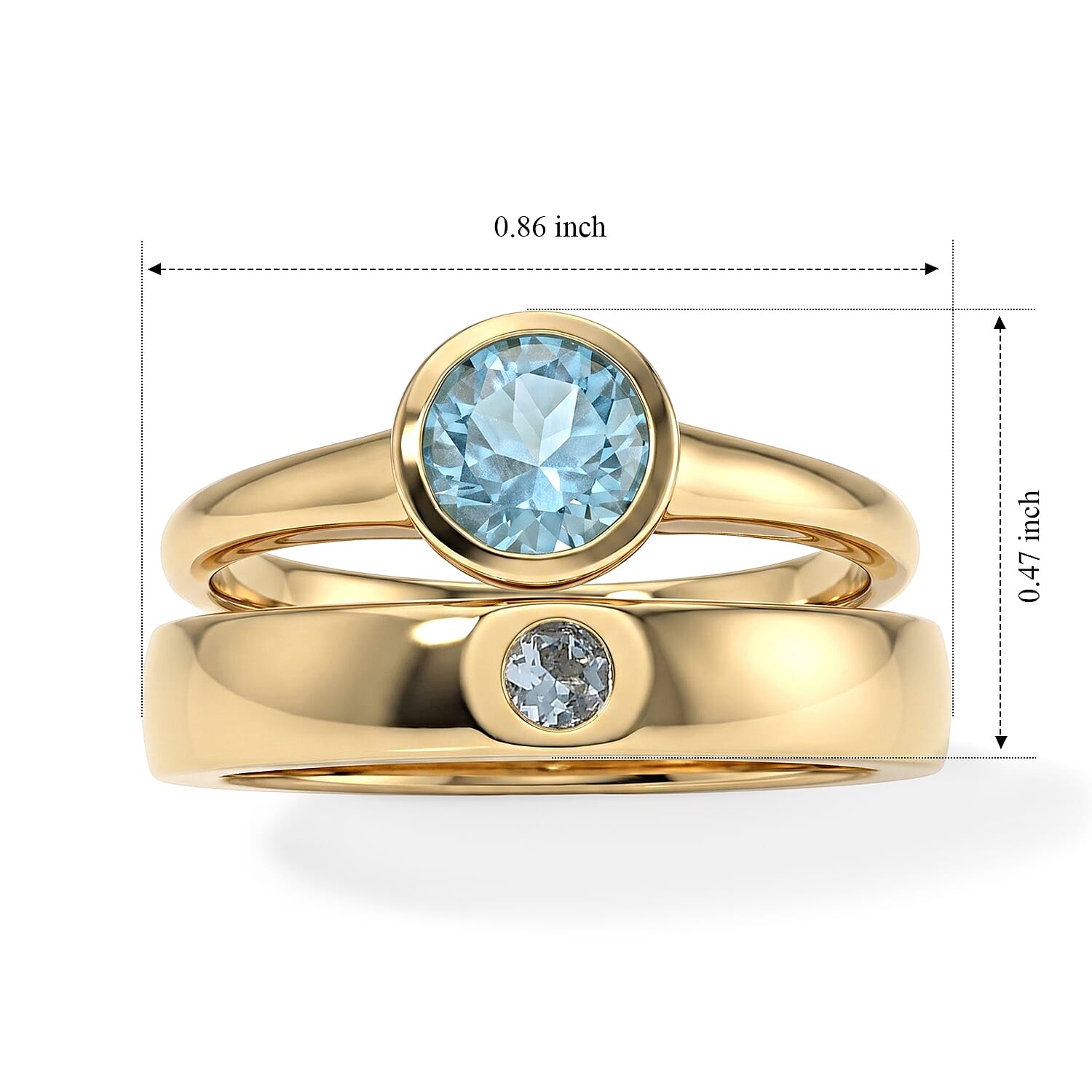 D'Joy Blue Apatite and Mangoro Aquamarine 0.90 ctw Set of 2 Beach Stack Ring in 18K Vermeil Yellow Gold Over Sterling Silver (Size 5.0)