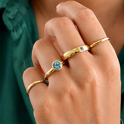 D'Joy Blue Apatite and Mangoro Aquamarine 1.15 ctw Set of 2 Ring in 18K Vermeil Yellow Gold Over Sterling Silver (Size 7.00)