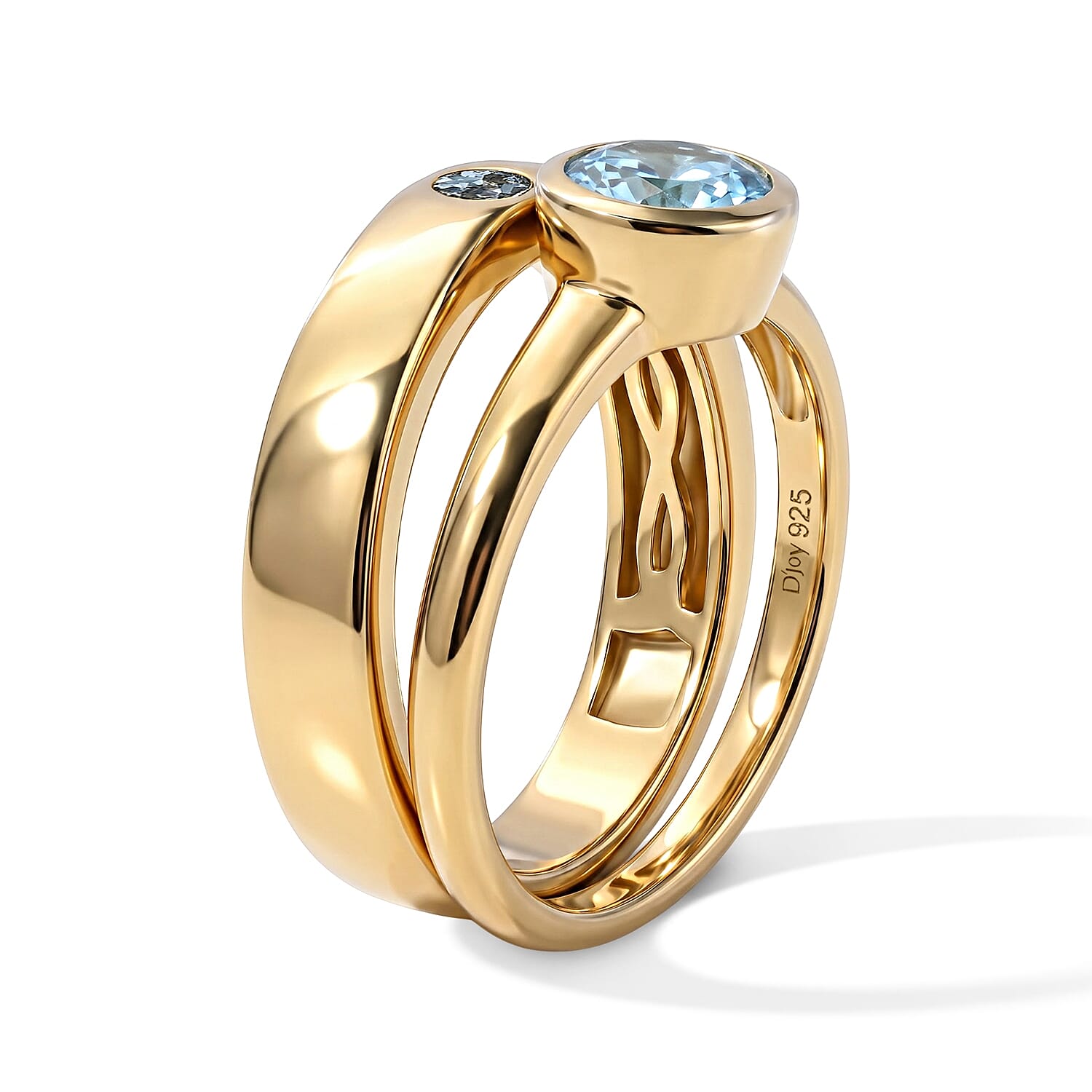 D'Joy Blue Apatite and Mangoro Aquamarine 1.15 ctw Set of 2 Ring in 18K Vermeil Yellow Gold Over Sterling Silver (Size 7.00)