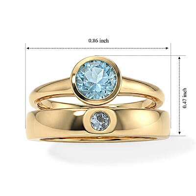 D'Joy Blue Apatite and Mangoro Aquamarine 1.15 ctw Set of 2 Ring in 18K Vermeil Yellow Gold Over Sterling Silver (Size 7.00)