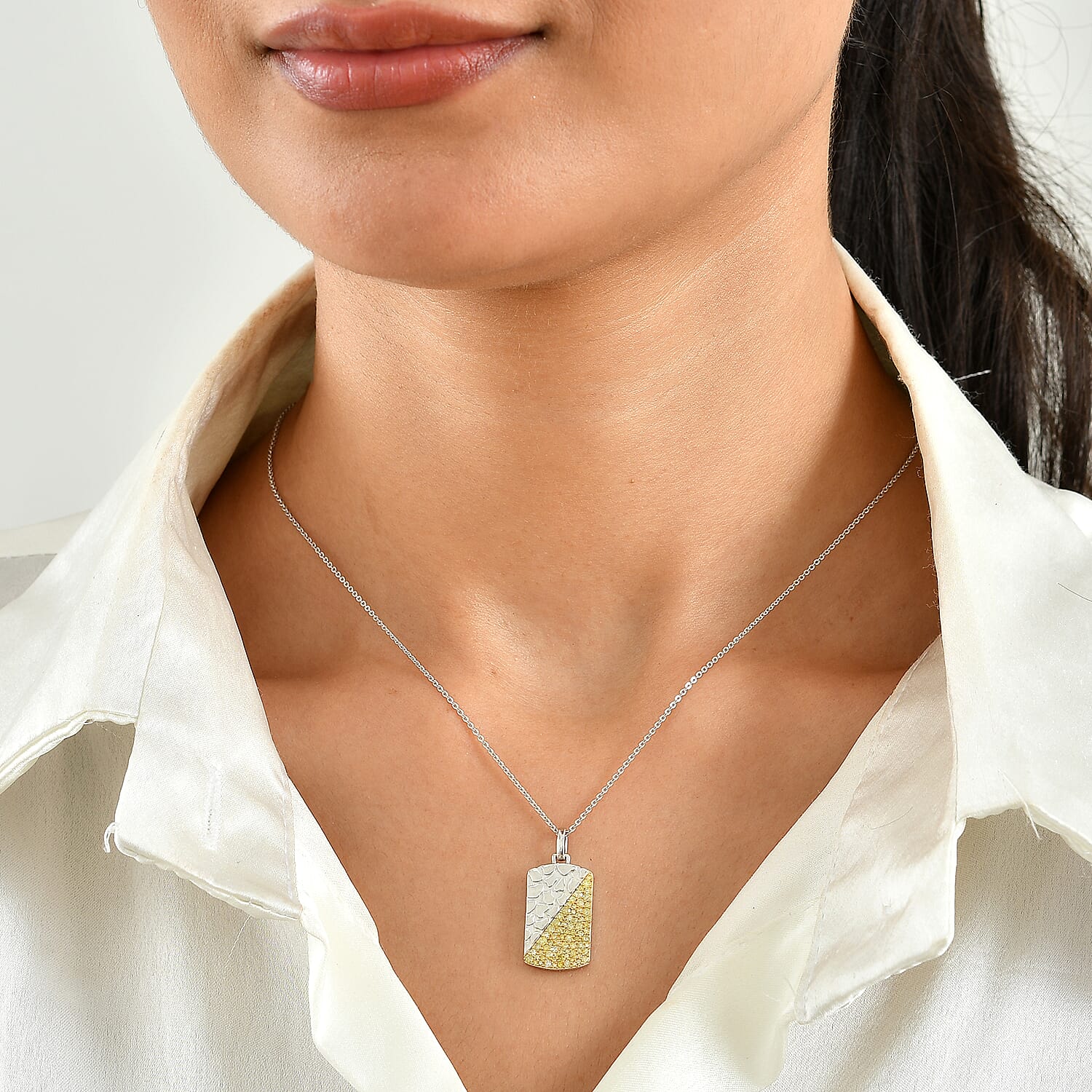D'Joy Yellow Diamond 0.50 ctw Pendant Necklace in Rhodium Over Sterling Silver 20 Inches
