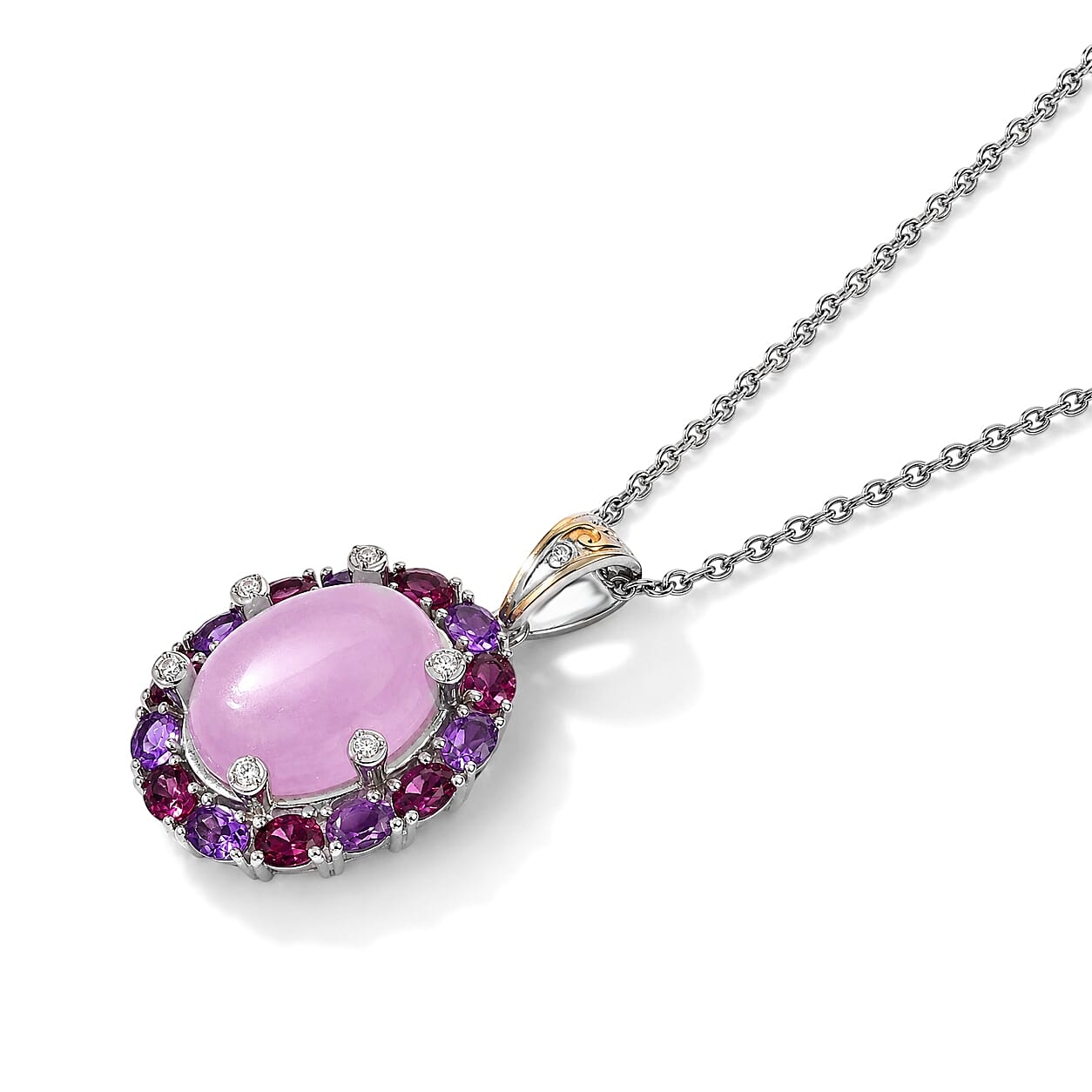 EverTrue Kunzite and Multi Gemstone 13.75 ctw Pendant in 18K YG Plated and Platinum Bond with Stainless Steel Necklace 20 Inches