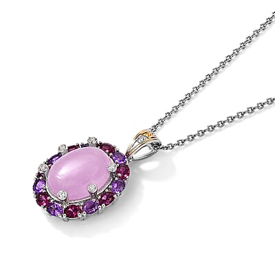 EverTrue Kunzite and Multi Gemstone 13.75 ctw Pendant in 18K YG Plated and Platinum Bond with Stainless Steel Necklace 20 Inches