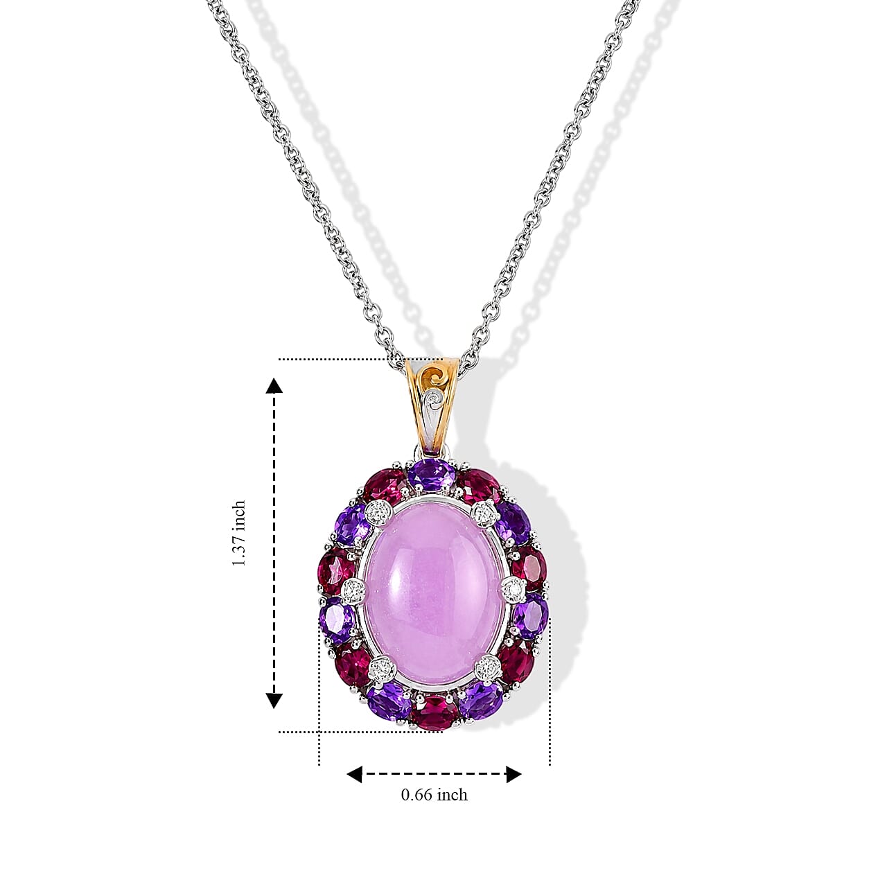 EverTrue Kunzite and Multi Gemstone 13.75 ctw Pendant in 18K YG Plated and Platinum Bond with Stainless Steel Necklace 20 Inches