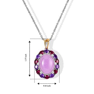 EverTrue Kunzite and Multi Gemstone 13.75 ctw Pendant in 18K YG Plated and Platinum Bond with Stainless Steel Necklace 20 Inches