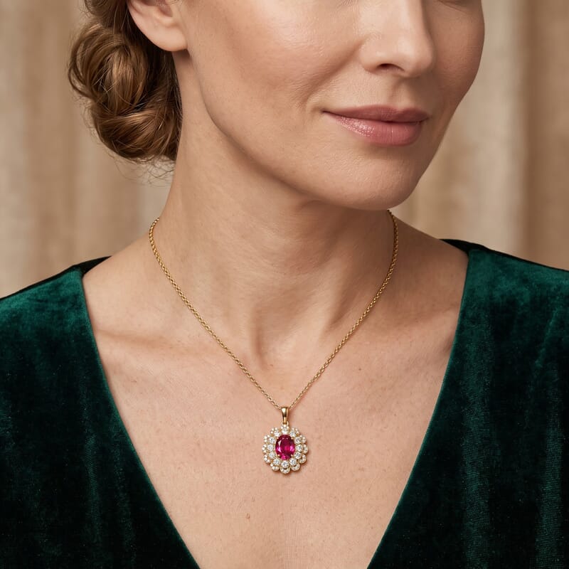EverTrue Lab Created Padparadscha Sapphire and White Zircon 4.70 ctw Pendant in 18K YG Plated with Stainless Steel Necklace (20 Inches)