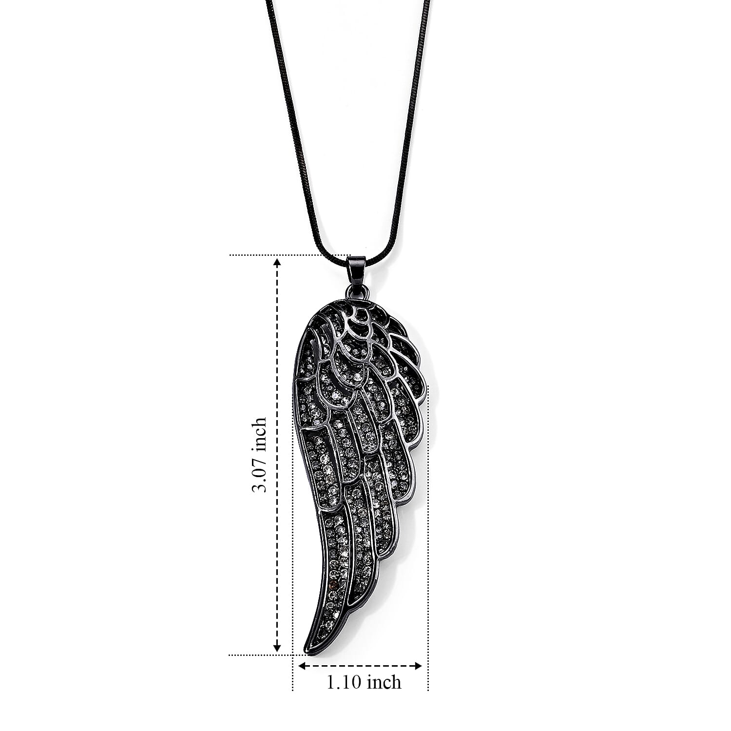 Austrian Crystal Angel Wing Pendant Necklace (29.50 Inches) in Black Silvertone