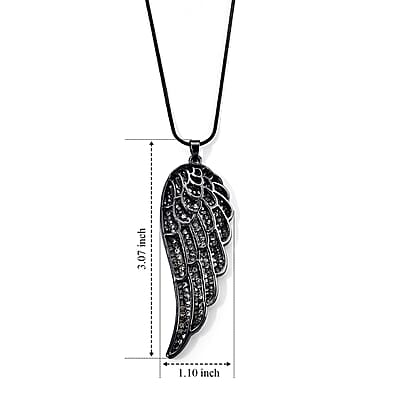 Austrian Crystal Angel Wing Pendant Necklace (29.50 Inches) in Black Silvertone